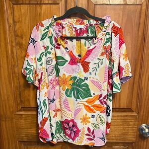 Cynthia Rowley Multicolor Floral Puff-Sleeve Top